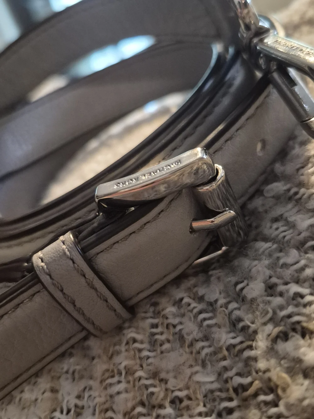 Michael Kors Leather Crossbody Strap in Light Gray with Silver Hardware